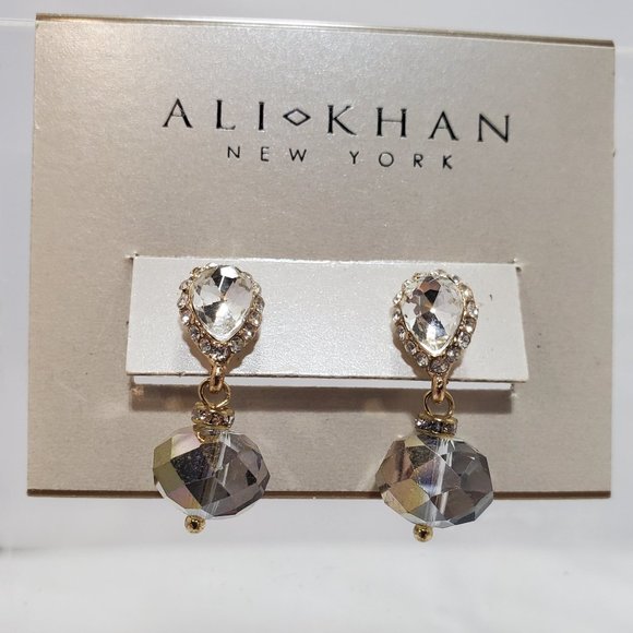 Ali Khan Hematite faceted glass bead with gold and rhinestone pierced … - Picture 1 of 12